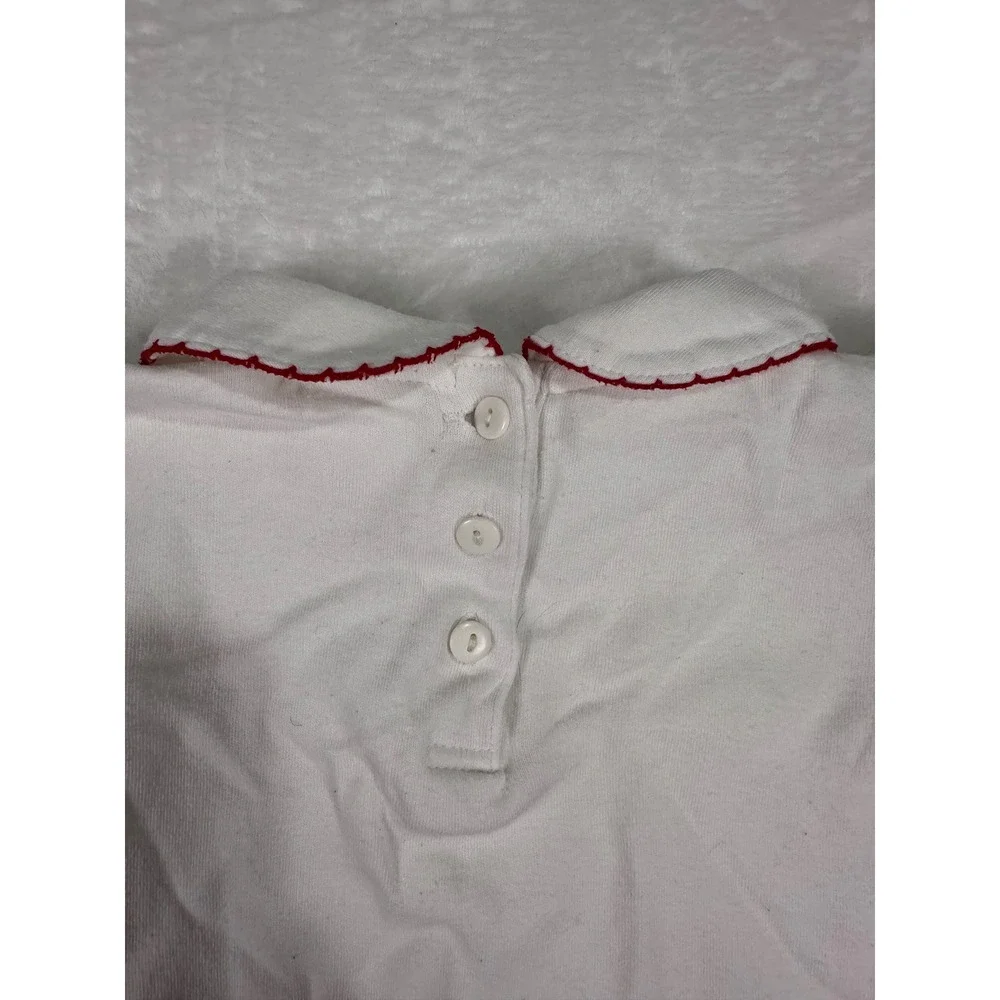 Miniwear Peter Pan Collar Bodysuit 3-6M White Red Picot Trim Long Sleeve Baby